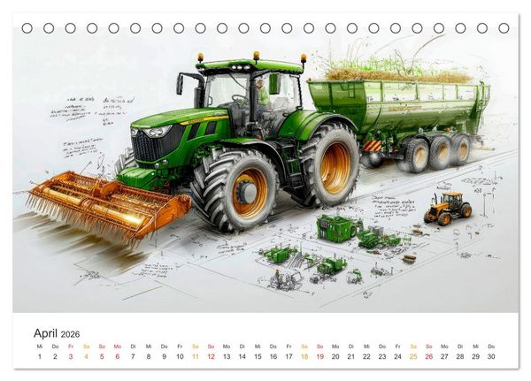 Produktbild: Traktoren - Design und Power Studien in Gr&uuml;n (Tischkalender 2026 DIN A5 quer), CALVENDO Monatskalender