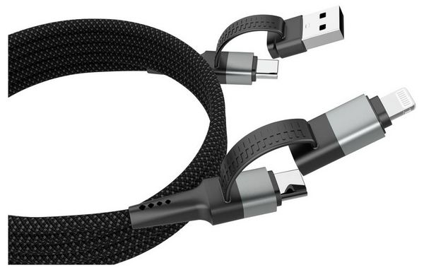 Produktbild: Ansmann USB-Kabel USB-A Stecker, USB-C&reg; Stecker, Apple Lightning Stecker 120 cm Schwarz Textil-Mantel 1700-0188