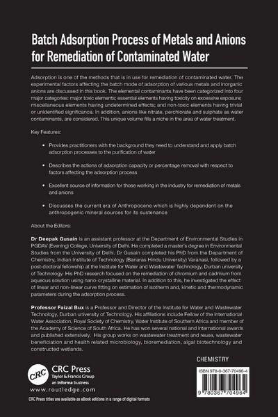 Produktbild: Batch Adsorption Process of Metals and Anions for Remediation of Contaminated Water
