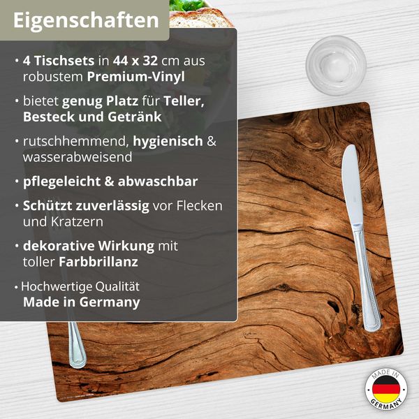 Produktbild: Tischsetmacher Tischsets Rustikales Holz Landhausromantik, aus hochwertigem Vinyl (4 St&uuml;ck), 44 x 32 cm