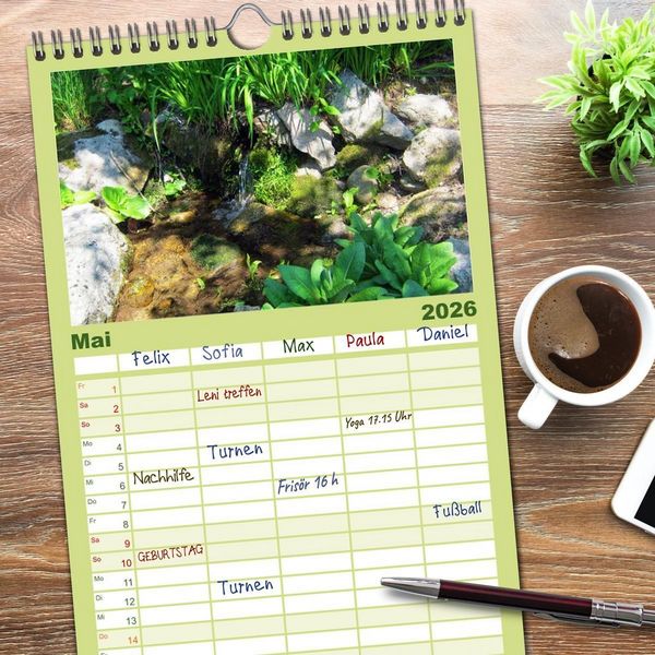 Produktbild: Familienplaner 2026 - Oasen der Ruhe 2026 / Geburtstagskalender mit 5 Spalten (Wandkalender, 21 x 45 cm) CALVENDO
