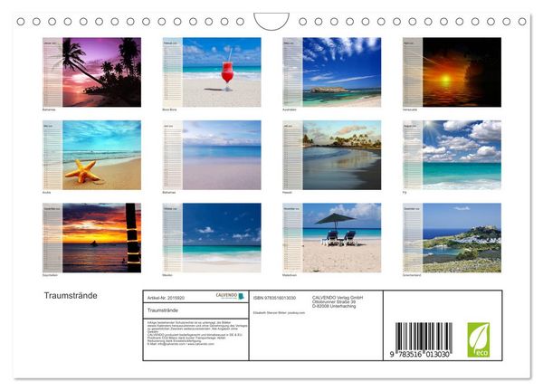 Produktbild: Traumstr&auml;nde (Wandkalender 2026 DIN A4 quer), CALVENDO Monatskalender