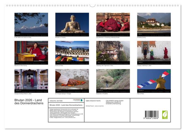 Produktbild: Bhutan 2026 - Land des Donnerdrachens (hochwertiger Premium Wandkalender 2026 DIN A2 quer), Kunstdruck in Hochglanz