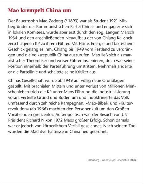 Produktbild: Abenteuer Geschichte Tagesabrei&szlig;kalender 2026 - Menschen, Ereignisse, Epochen - von den Anf&auml;ngen bis heute
