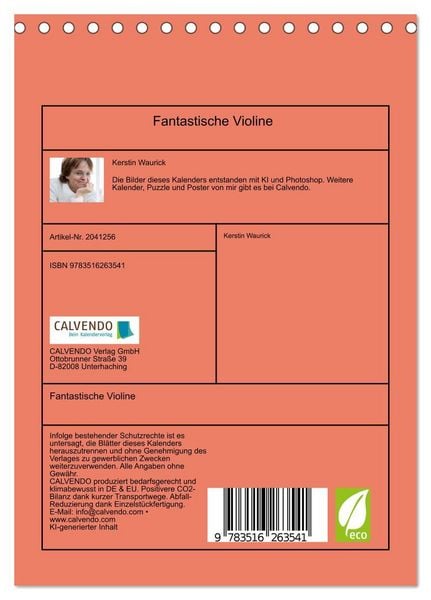 Produktbild: Fantastische Violine (Tischkalender 2026 DIN A5 hoch), CALVENDO Monatskalender