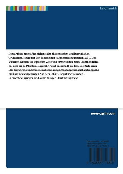 Produktbild: Grundlagen und Begriffe f&uuml;r die Einf&uuml;hrung einer Enterprise Resource Planning (ERP) Software