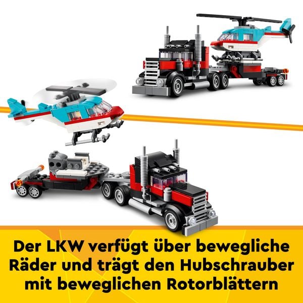 Produktbild: LEGO Creator 3in1 31146 Tieflader mit Hubschrauber, LKW-Spielzeug