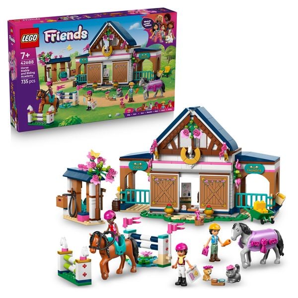 LEGO Friends 42688 Pferdestall und Reitschule, Pferdefiguren Spielset