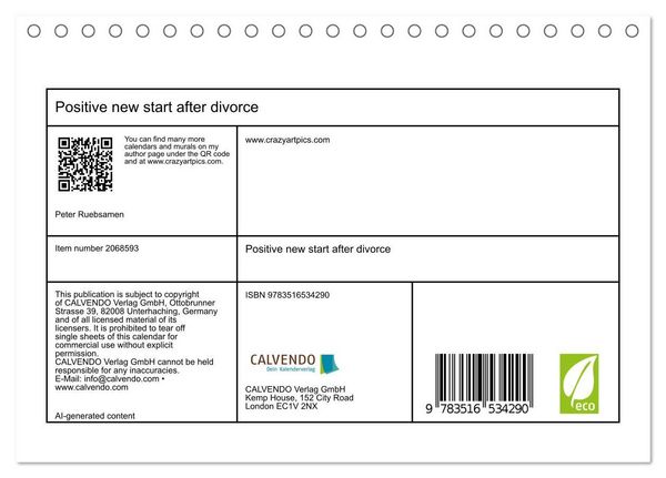 Produktbild: Positive new start after divorce (Desk Calendar 2026 DIN A5 landscape), CALVENDO 12 Month DeskCalendar