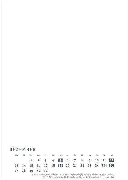 Produktbild: Premium-Bastelkalender wei&szlig; A4 2027