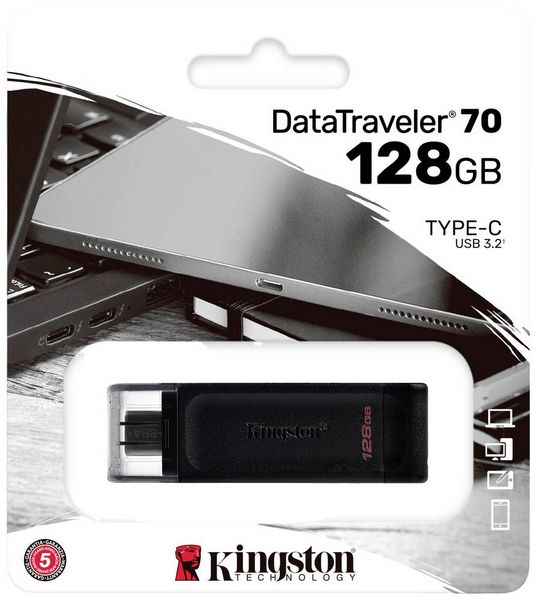 Produktbild: Kingston DataTraveler 70 USB-Stick Retail 128GB Schwarz DT70/128GB USB-C&reg;