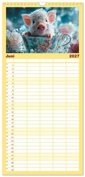 Produktbild: Familienplaner 2027 - Vom Gl&uuml;ck, ein Schweinchen zu sein mit 5 Spalten (Wandkalender, 21 x 45 cm) CALVENDO