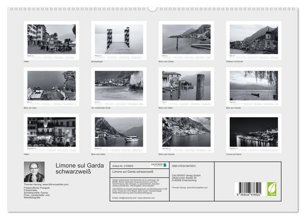 Produktbild: Limone sul Garda schwarzwei&szlig; (hochwertiger Premium Wandkalender 2026 DIN A2 quer), Kunstdruck in Hochglanz