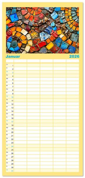 Produktbild: Familienplaner 2026 - Patchwork - Farben und Formen mit 5 Spalten (Wandkalender, 21 x 45 cm) CALVENDO