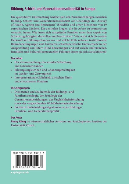 Produktbild: Bildung, Schicht und Generationensolidarit&auml;t in Europa