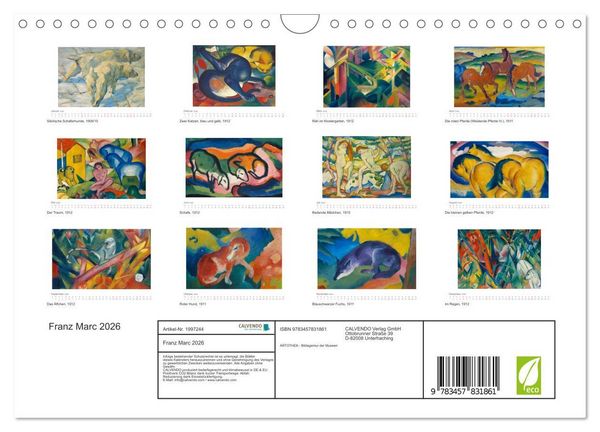 Produktbild: Franz Marc 2026 (Wandkalender 2026 DIN A4 quer), CALVENDO Monatskalender