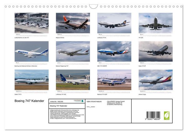 Produktbild: Boeing 747 Kalender (Wandkalender 2026 DIN A3 quer), CALVENDO Monatskalender