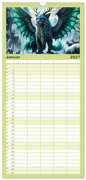 Produktbild: Familienplaner 2027 - Verborgene Welten: Arkanum der mystischen Tierwesen mit 5 Spalten (Wandkalender, 21 x 45 cm) CALVENDO