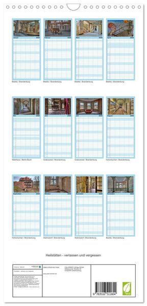Produktbild: Familienplaner 2026 - Heilst&auml;tten - verlassen und vergessen mit 5 Spalten (Wandkalender, 21 x 45 cm) CALVENDO