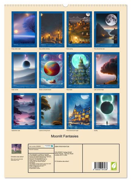 Produktbild: Moonlit Fantasies (High Quality Premium Wall Calendar 2026 DIN A2 portrait),CALVENDO 12 Month Wall Calendar