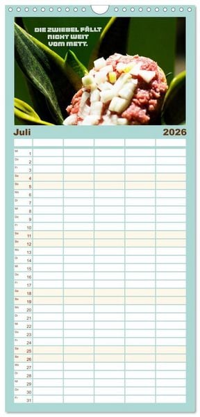 Produktbild: Familienplaner 2026 - Mettkalender - Spread some more Mett mit 5 Spalten (Wandkalender, 21 x 45 cm) CALVENDO