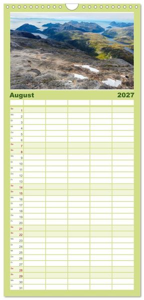 Produktbild: Familienplaner 2027 - Spektakul&auml;re Bergwelten Norwegen mit 5 Spalten (Wandkalender, 21 x 45 cm) CALVENDO