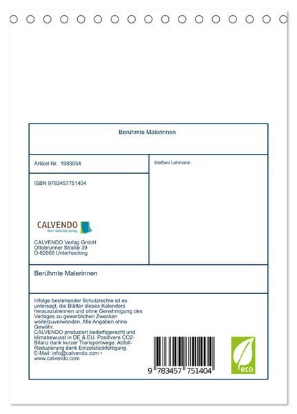 Produktbild: Ber&uuml;hmte Malerinnen (Tischkalender 2026 DIN A5 hoch), CALVENDO Monatskalender