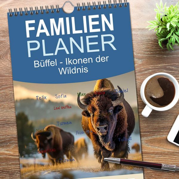 Produktbild: Familienplaner 2026 - B&uuml;ffel - Ikonen der Wildnis mit 5 Spalten (Wandkalender, 21 x 45 cm) CALVENDO