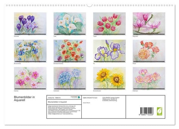 Produktbild: Blumenbilder in Aquarell (hochwertiger Premium Wandkalender 2026 DIN A2 quer), Kunstdruck in Hochglanz