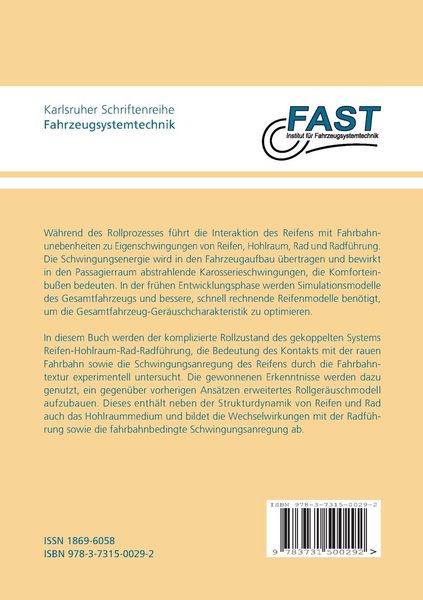 Produktbild: Analyse des gekoppelten Systems Reifen-Hohlraum-Rad-Radf&uuml;hrung im Rollzustand und Entwicklung eines Rollger&auml;uschmodells