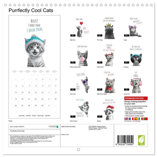Produktbild: Purrfectly Cool Cats (Wall Calendar 2026 12 &times; 12 Inch) CALVENDO 12 Month Wall Calendar