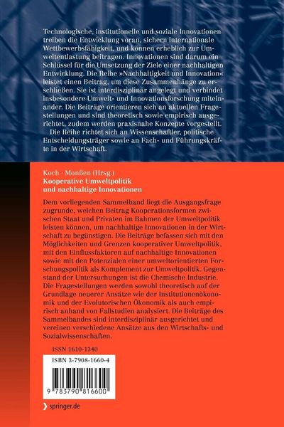 Produktbild: Kooperative Umweltpolitik und nachhaltige Innovationen