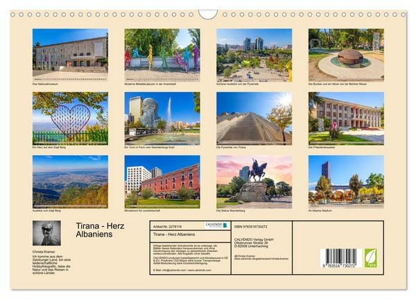 Produktbild: Tirana - Herz Albaniens (Wandkalender 2026 DIN A3 quer), CALVENDO Monatskalender