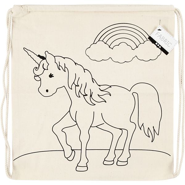 Produktbild: Creativ Company Kordelzug-Beutel, Einh&ouml;rner, Gr&ouml;&szlig;e 37x41 cm, 110 g, Hellnatur, 1 Stk