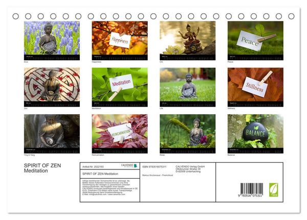Produktbild: SPIRIT OF ZEN Meditation (Tischkalender 2026 DIN A5 quer), CALVENDO Monatskalender