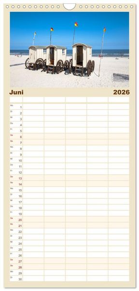 Produktbild: Familienplaner 2026 - Traumstr&auml;nde der Nordsee mit 5 Spalten (Wandkalender, 21 x 45 cm) CALVENDO