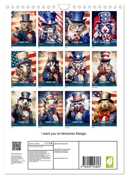 Produktbild: I want you im tierischen Design (Wandkalender 2026 DIN A4 hoch), CALVENDO Monatskalender