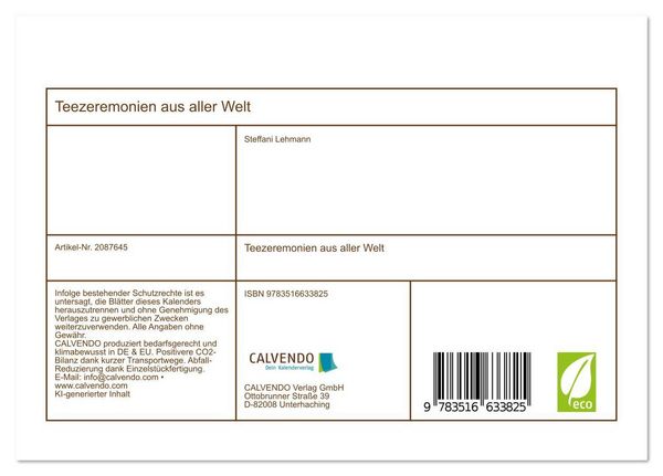 Produktbild: Teezeremonien aus aller Welt (Tischkalender 2026 DIN A5 quer), CALVENDO Monatskalender