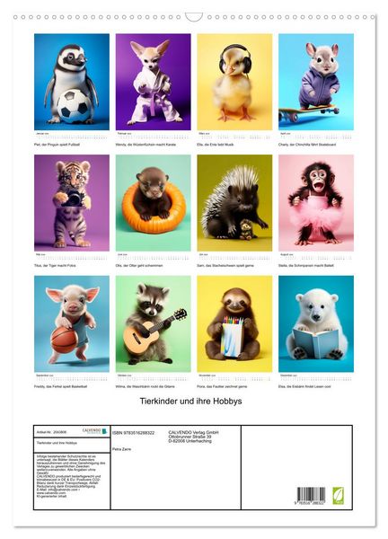 Produktbild: Tierkinder und ihre Hobbys (Wandkalender 2026 DIN A2 hoch), CALVENDO Monatskalender