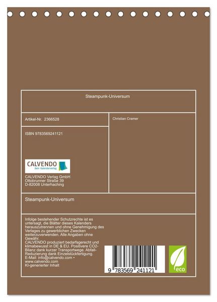 Produktbild: Steampunk-Universum (Tischkalender 2027 DIN A5 hoch), CALVENDO Monatskalender