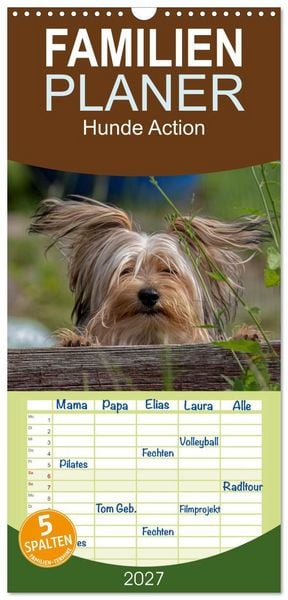 Produktbild: Familienplaner 2027 - Hunde Action mit 5 Spalten (Wandkalender, 21 x 45 cm) CALVENDO