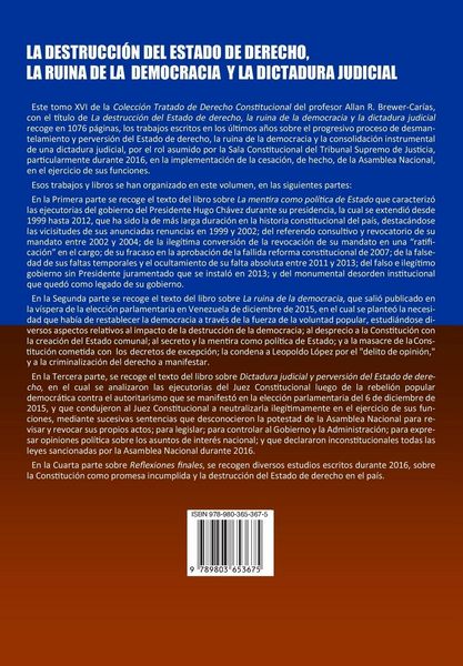 Produktbild: La destrucci&oacute;n del Estado de derecho, la ruina de la democracia y la dictadura judicial. Tomo XVI. Colecci&oacute;n Tratado de Derecho Constitucional