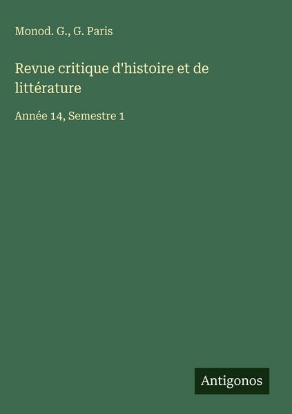 Produktbild: Revue critique d'histoire et de litt&eacute;rature