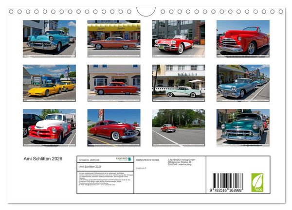 Produktbild: Ami Schlitten 2026 (Wandkalender 2026 DIN A4 quer), CALVENDO Monatskalender