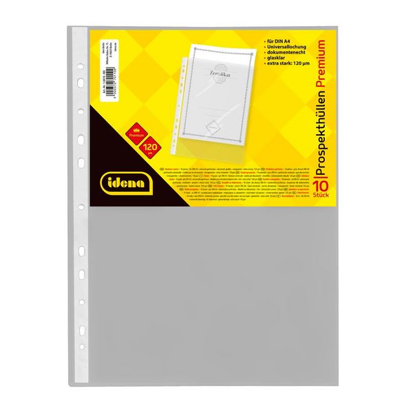 Idena Prospekthüllen aus Kunststoff glasklar 120μ DIN A4 10 Stück