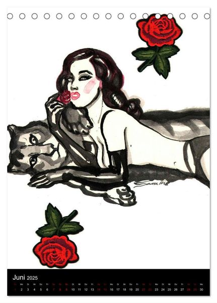 Produktbild: Kesse Mietzen - Burlesque cats II - mit flotten Linien gezeichnete Pin-up Katzen (Tischkalender 2025 DIN A5 hoch), CALVENDO Monatskalender
