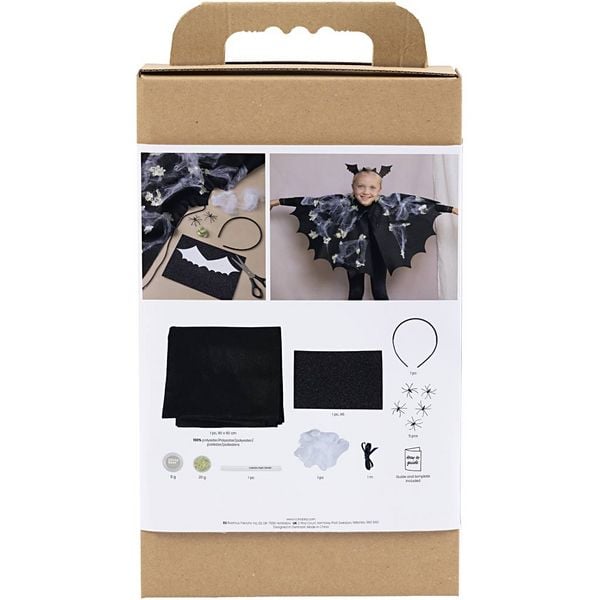 Produktbild: Creativ Company Kreativ Set Gruseliges Kost&uuml;m, Fledermausumhang , und Stirnband, Schwarz, Schwarz mit Glitter