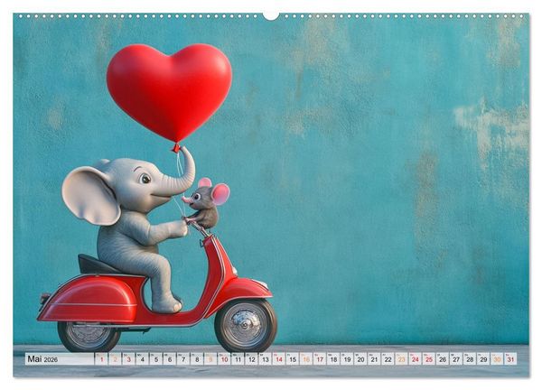 Produktbild: Der rote Luftballon - Elefant und Maus zeigen Dir das Jahr (hochwertiger Premium Wandkalender 2026 DIN A2 quer), Kunstdruck in Hochglanz