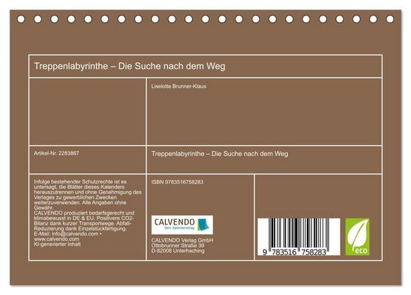 Produktbild: Treppenlabyrinthe &ndash; Die Suche nach dem Weg (Tischkalender 2027 DIN A5 quer), CALVENDO Monatskalender