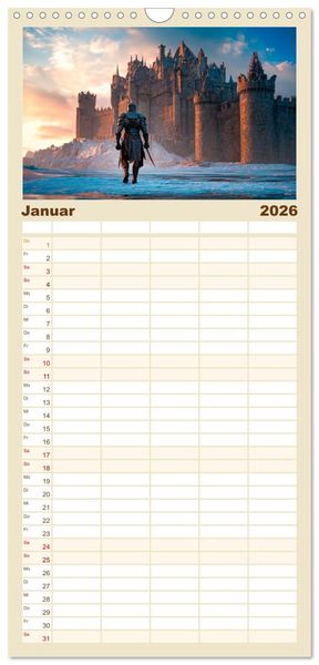 Produktbild: Familienplaner 2026 - Ritter - Legenden aus Stahl und Ehre mit 5 Spalten (Wandkalender, 21 x 45 cm) CALVENDO